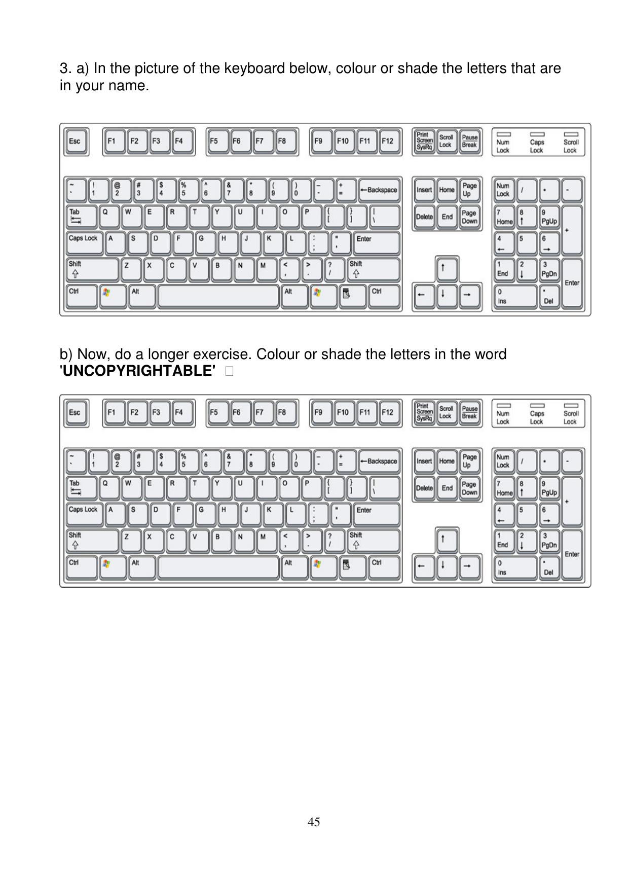 Worksheet for Class 1 Computer Science Operating a keyboard Assignment - Page 2