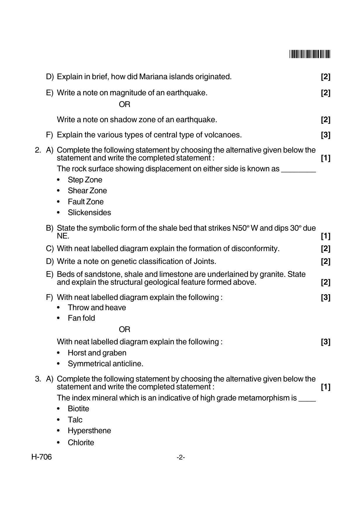 Goa Board Class 12 Geology 706 New Pattern (March 2018) Question Paper - Page 2