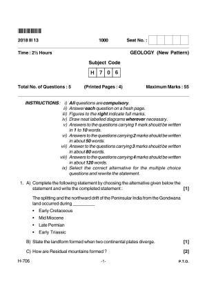 Goa Board Class 12 Geology 706 New Pattern (March 2018) Question Paper