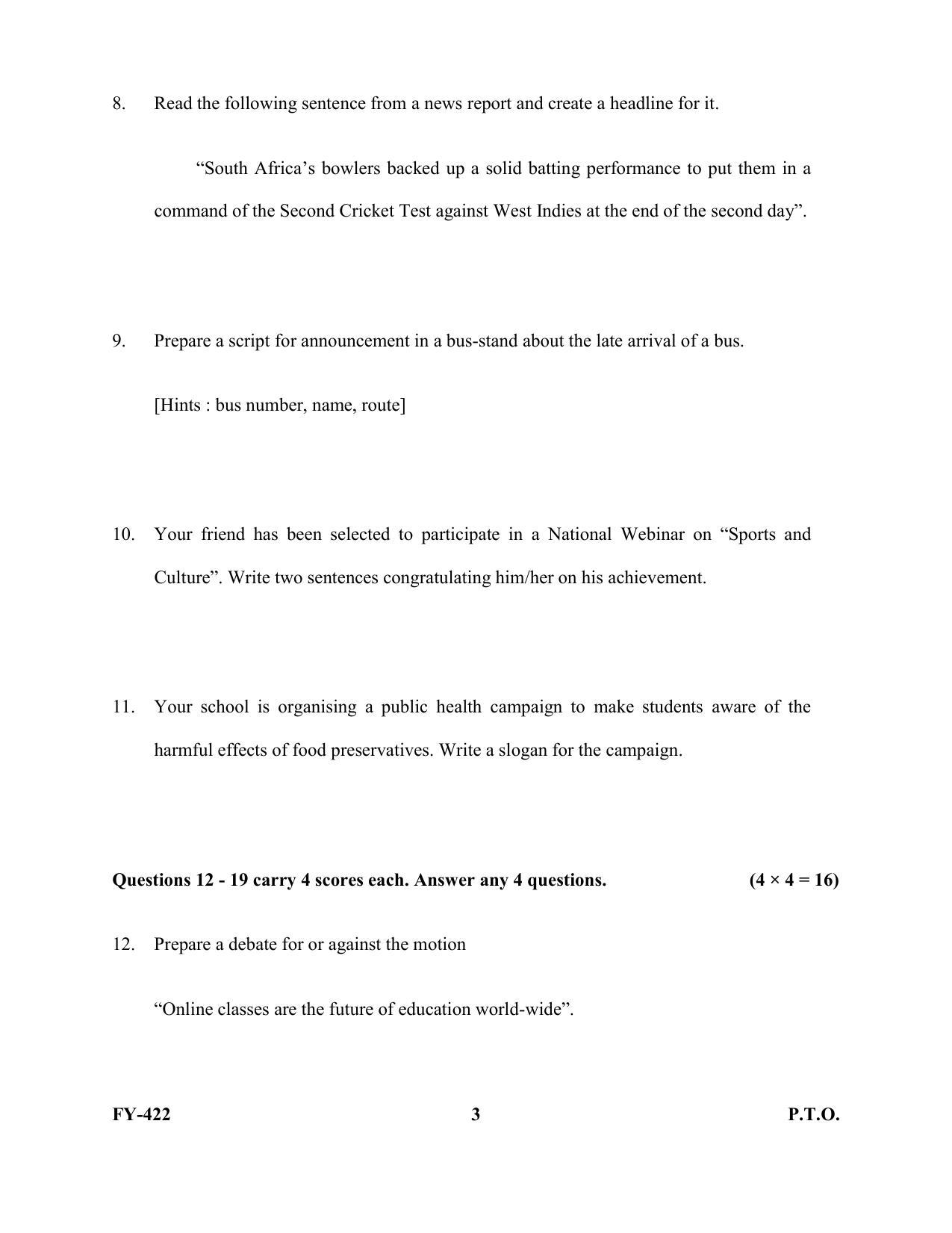 Kerala Plus One 2022 Communicative English Supplementary Question Papers - Page 3