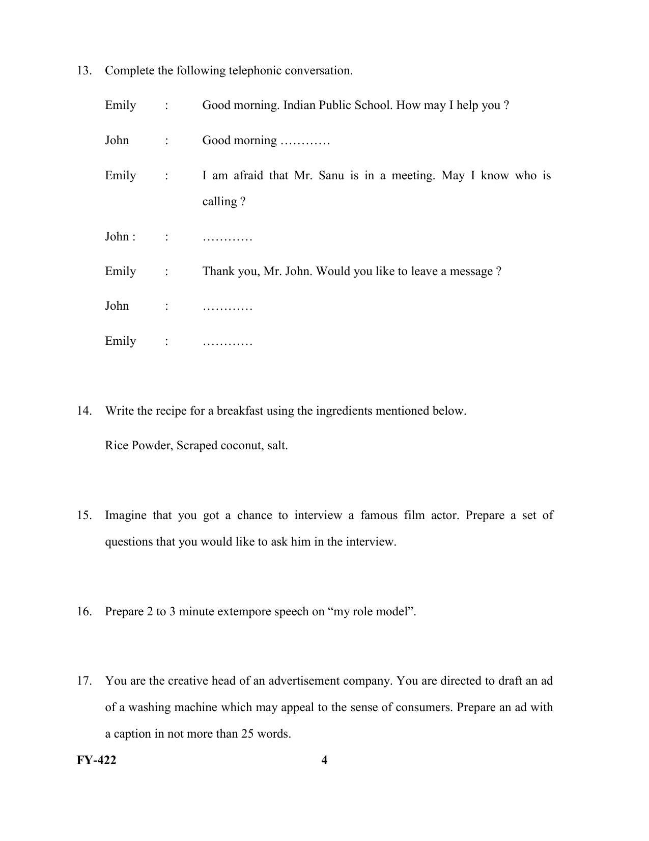 Kerala Plus One 2022 Communicative English Supplementary Question Papers - Page 4