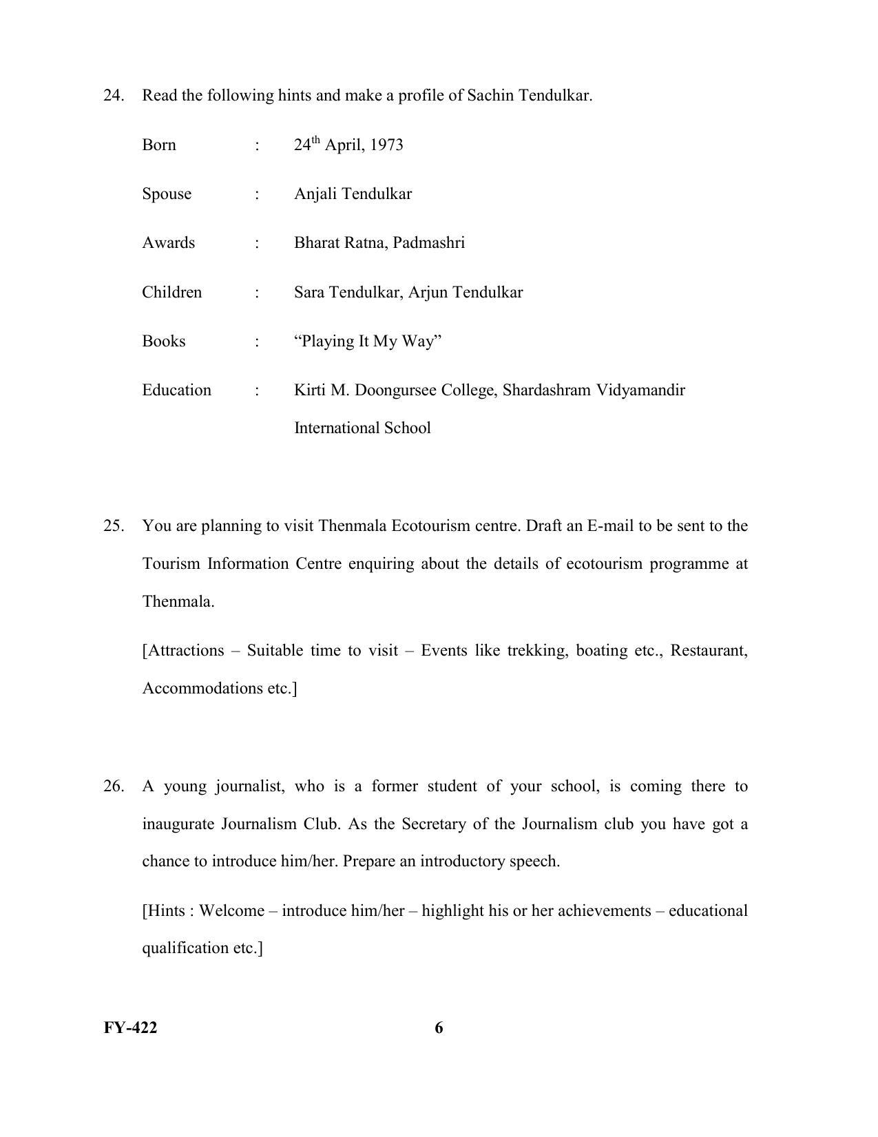 Kerala Plus One 2022 Communicative English Supplementary Question Papers - Page 6