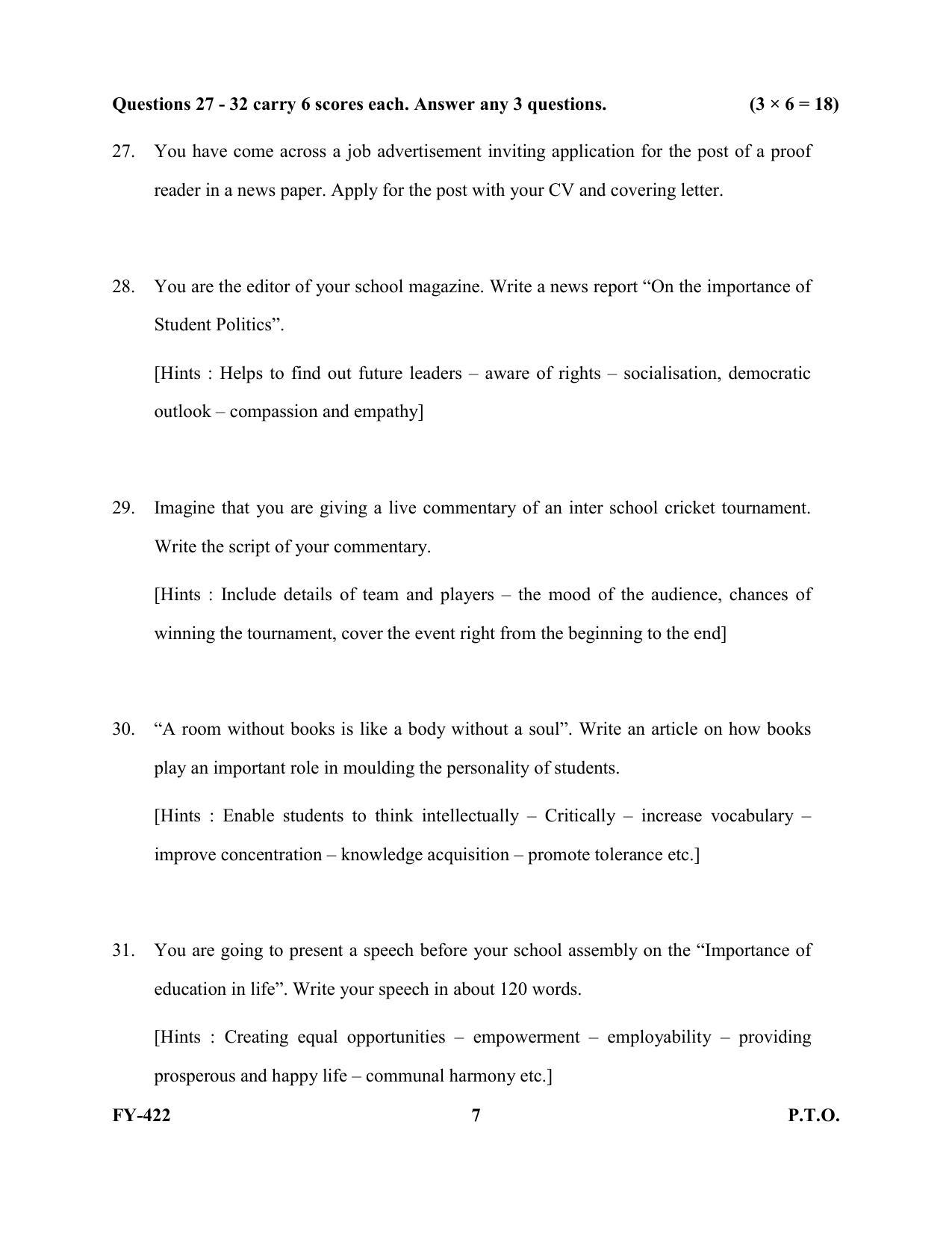 Kerala Plus One 2022 Communicative English Supplementary Question Papers - Page 7