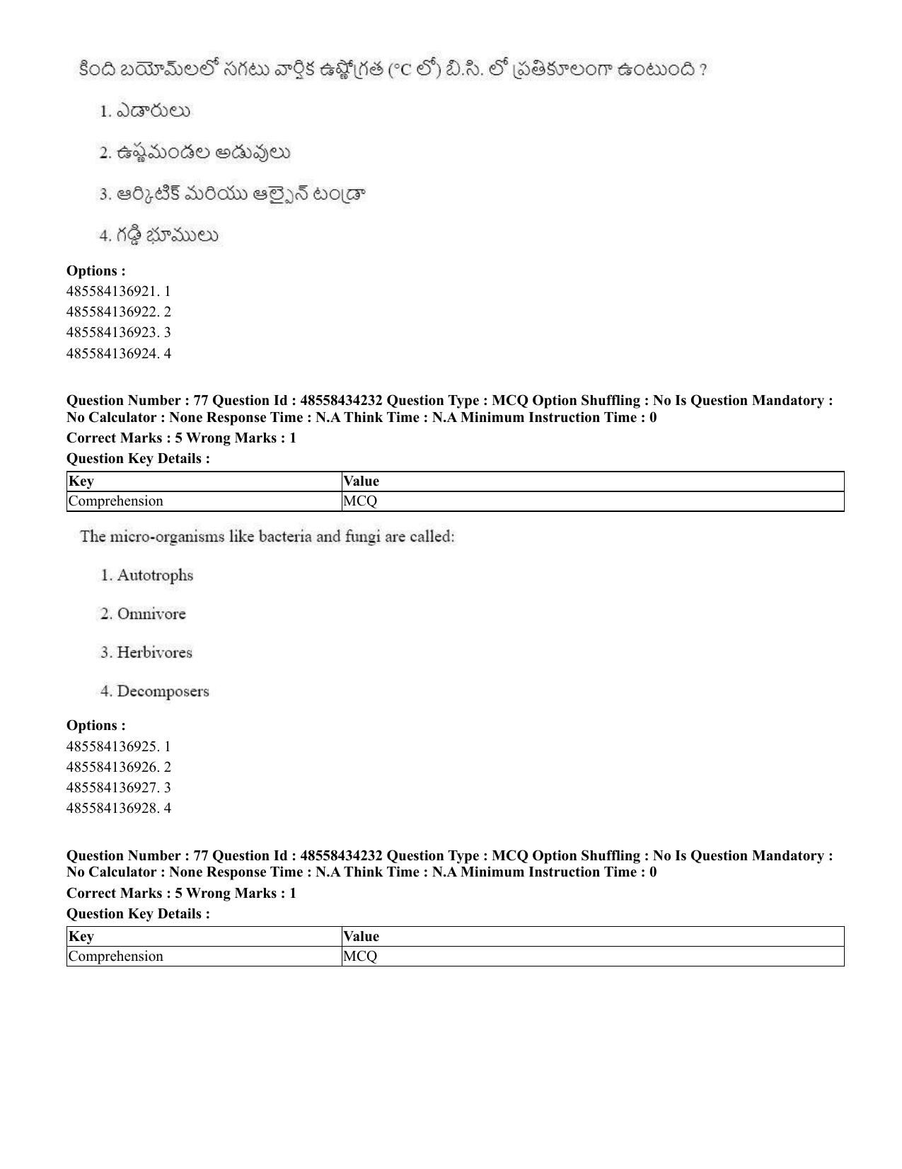 CUET 2023 English Telugu Shift 3 Question Paper - 18 June 2023 - Page 66