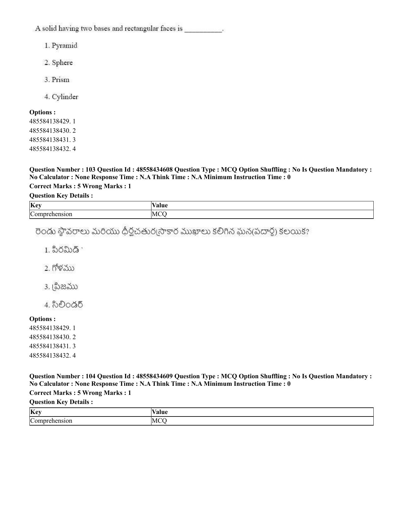 CUET 2023 English Telugu Shift 3 Question Paper - 18 June 2023 - Page 97