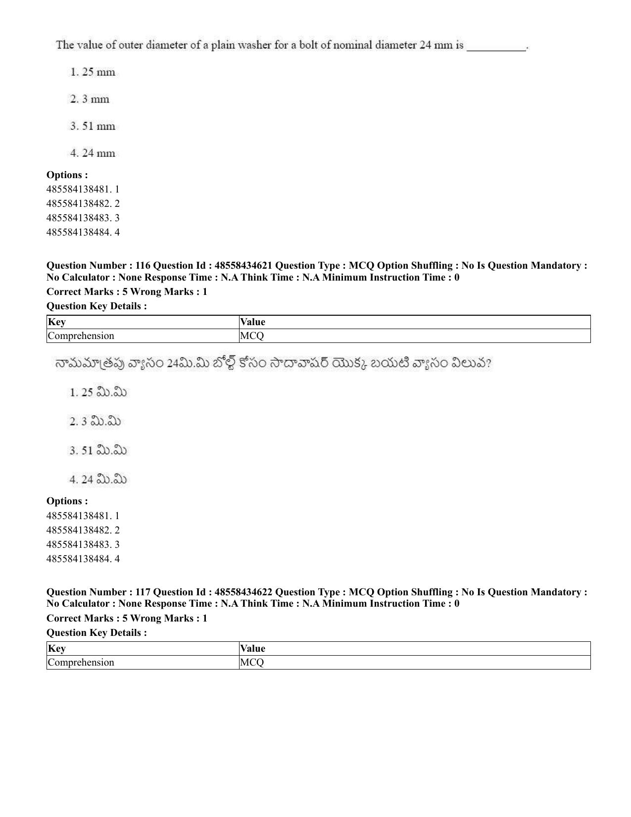 CUET 2023 English Telugu Shift 3 Question Paper - 18 June 2023 - Page 115
