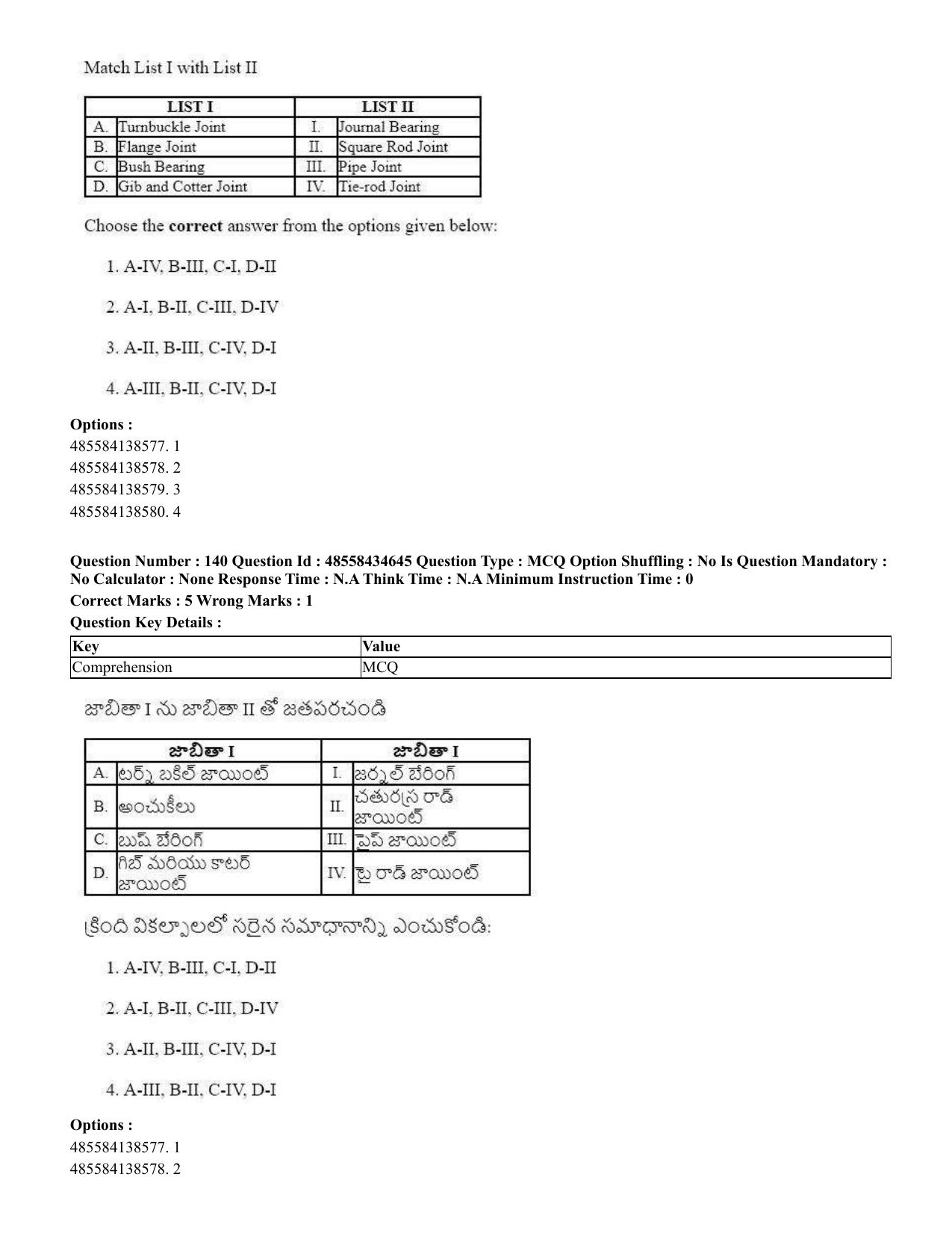 CUET 2023 English Telugu Shift 3 Question Paper - 18 June 2023 - Page 146