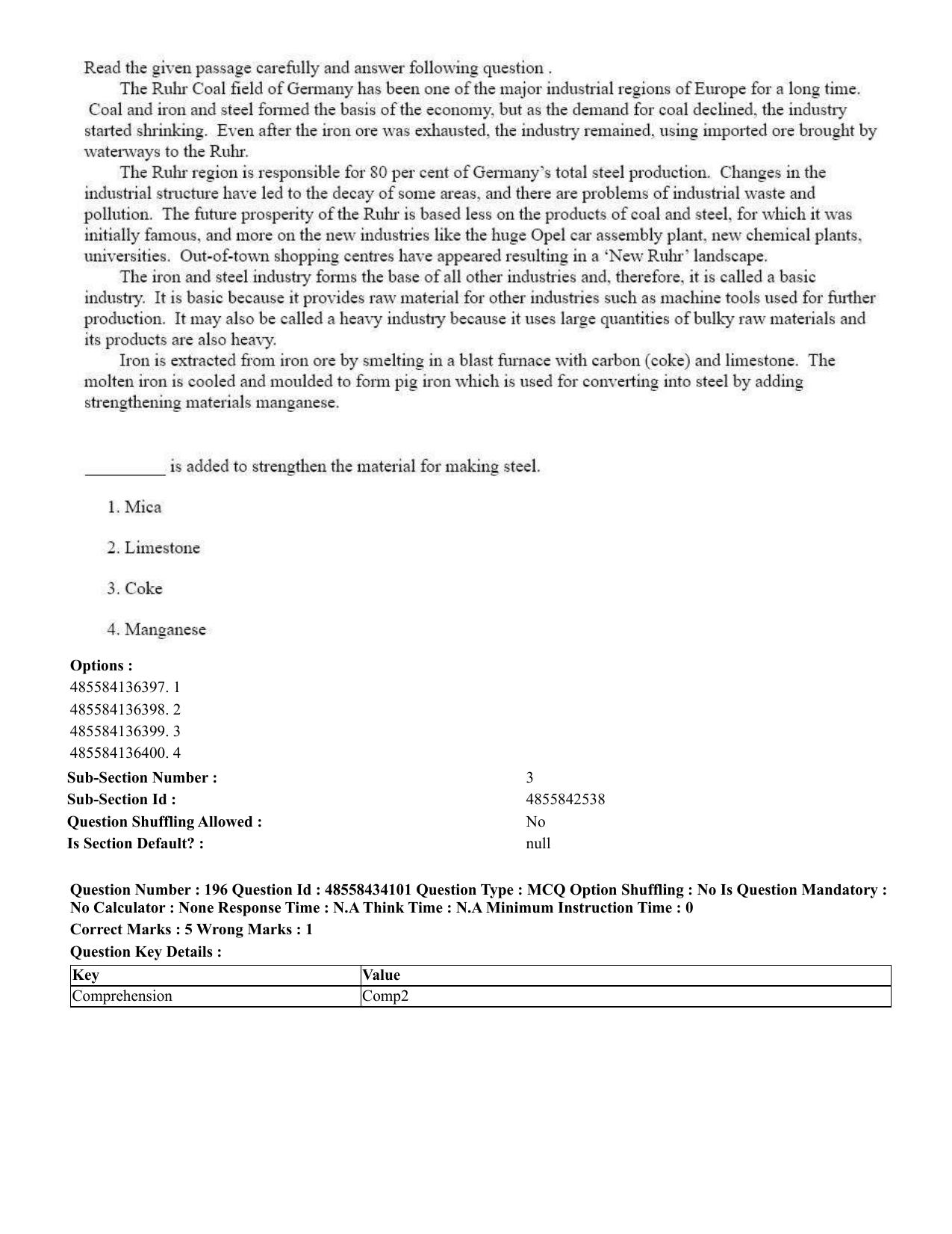 CUET 2023 English Telugu Shift 3 Question Paper - 18 June 2023 - Page 193