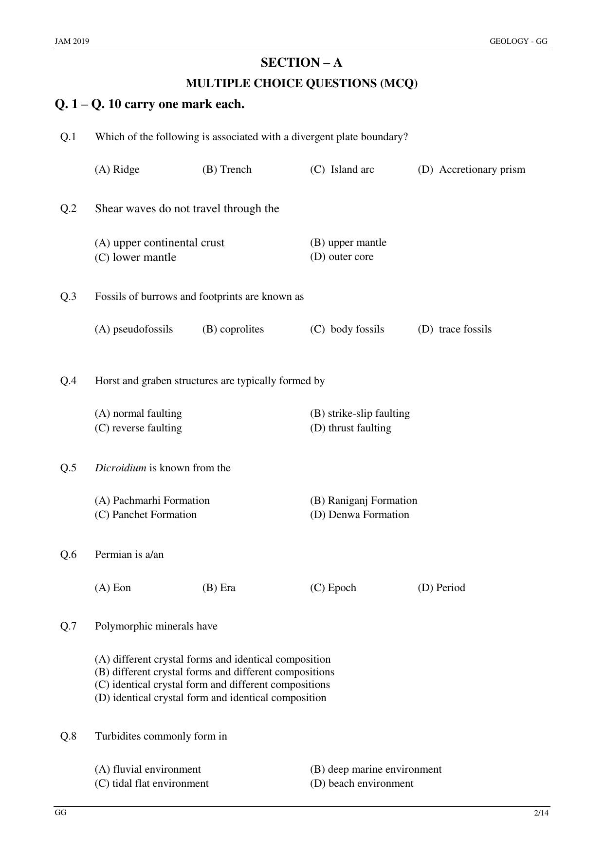 JAM 2019: GG Question Paper - Page 2