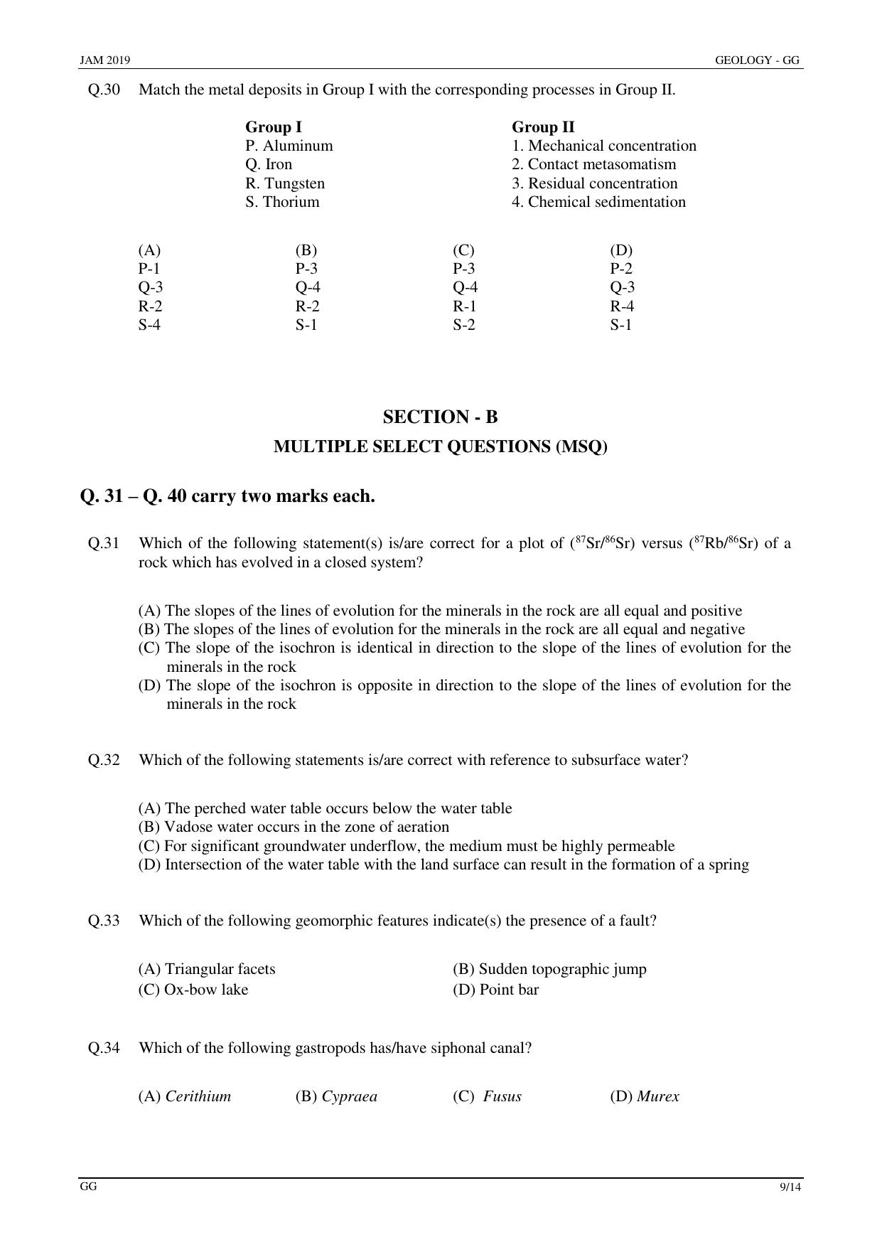 JAM 2019: GG Question Paper - Page 9