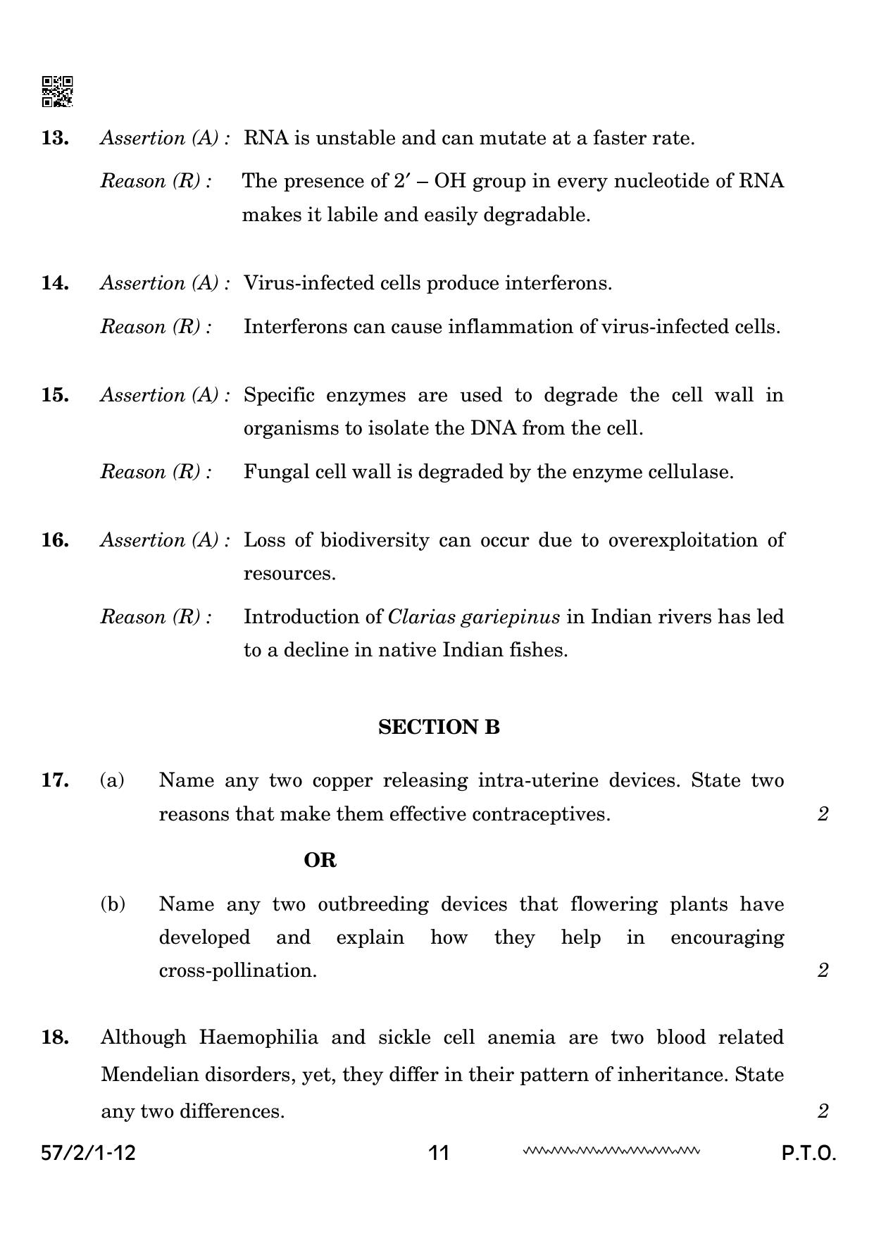 CBSE Class 12 57 2 1 Biology 2024 Question Paper - Page 11