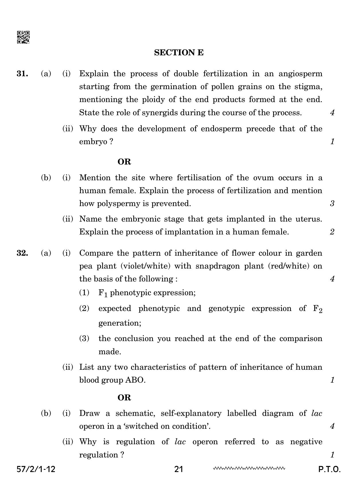 CBSE Class 12 57 2 1 Biology 2024 Question Paper - Page 21