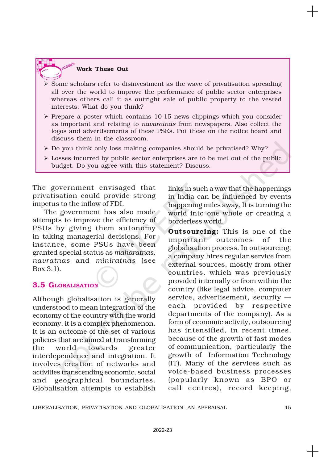 NCERT Book for Class 11 Economics (Indian Economics) Chapter 3 Liberalisation, Privatisation and Globalisation : An Appraisal - Page 10
