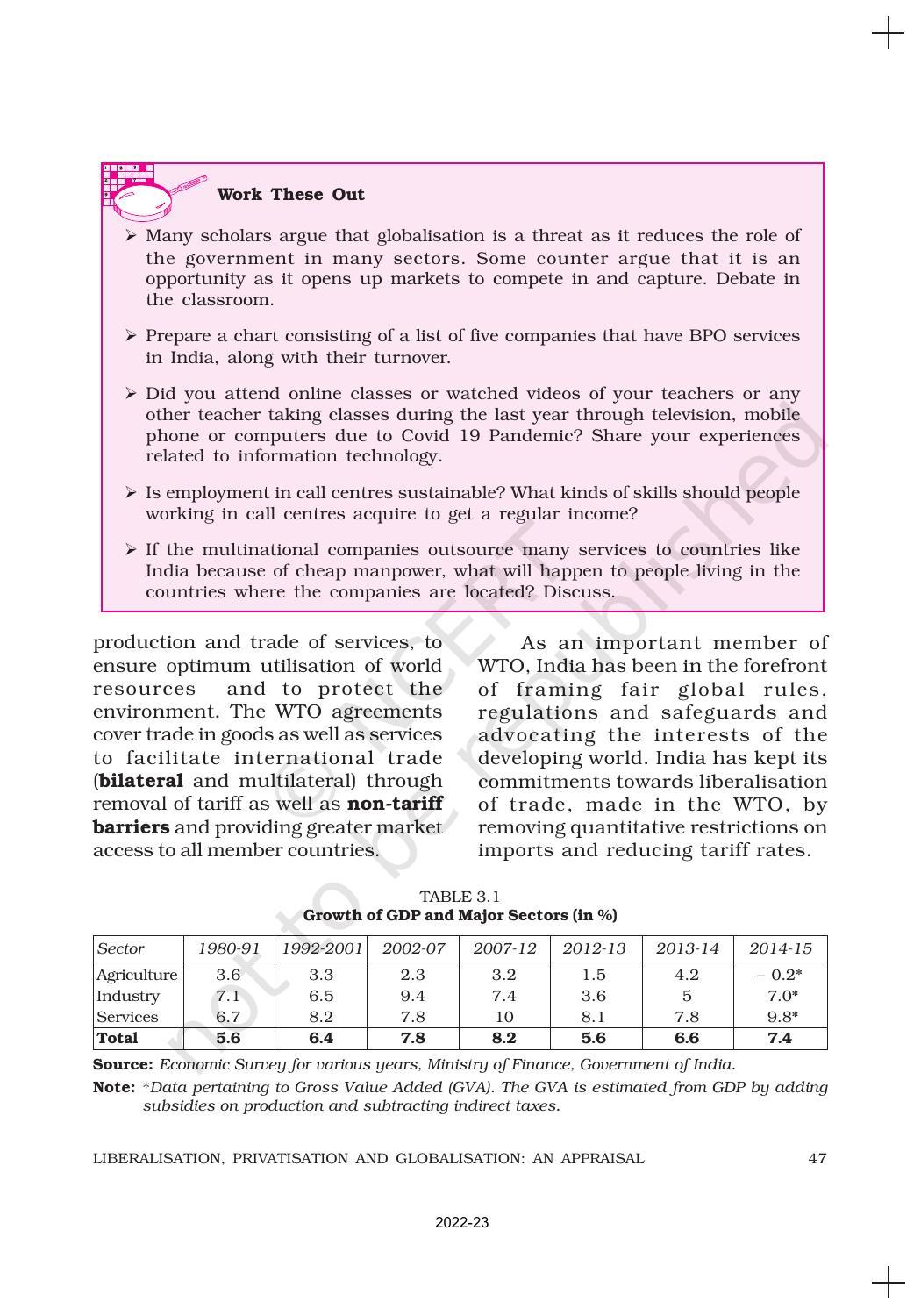 NCERT Book for Class 11 Economics (Indian Economics) Chapter 3 Liberalisation, Privatisation and Globalisation : An Appraisal - Page 12