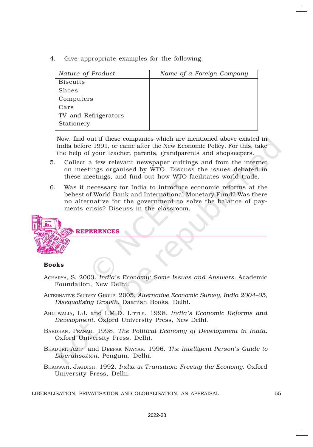 NCERT Book for Class 11 Economics (Indian Economics) Chapter 3 Liberalisation, Privatisation and Globalisation : An Appraisal - Page 20