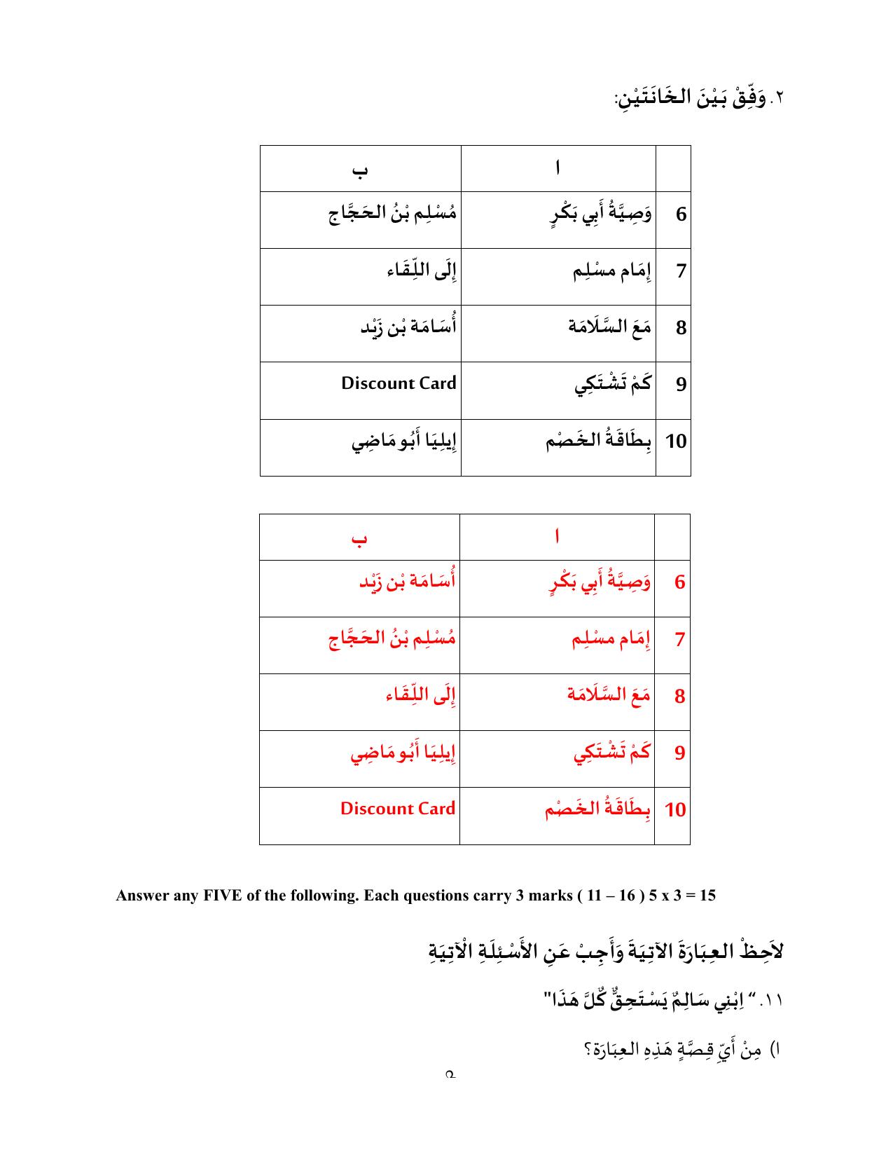 Kerala Plus One 2022 Arabic Question Paper (Model) - Page 2
