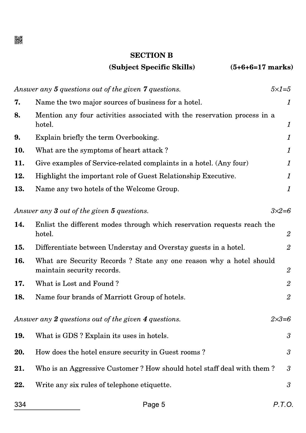 CBSE Class 12 334 Front Office Operations 2022 Compartment Question Paper - Page 5