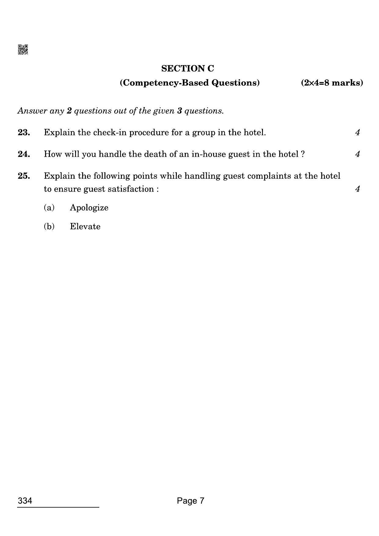 CBSE Class 12 334 Front Office Operations 2022 Compartment Question Paper - Page 7