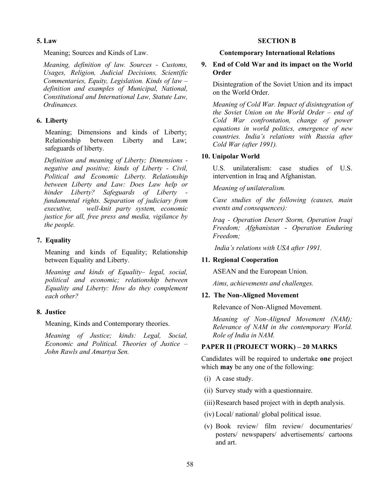 ISC Class XI & XII Political Science Syllabus - Page 2