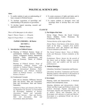 ISC Class XI & XII Political Science Syllabus