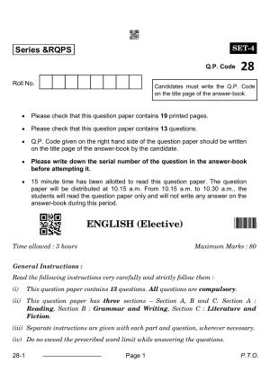 CBSE Class 12 English Elective 2024 Question Paper
