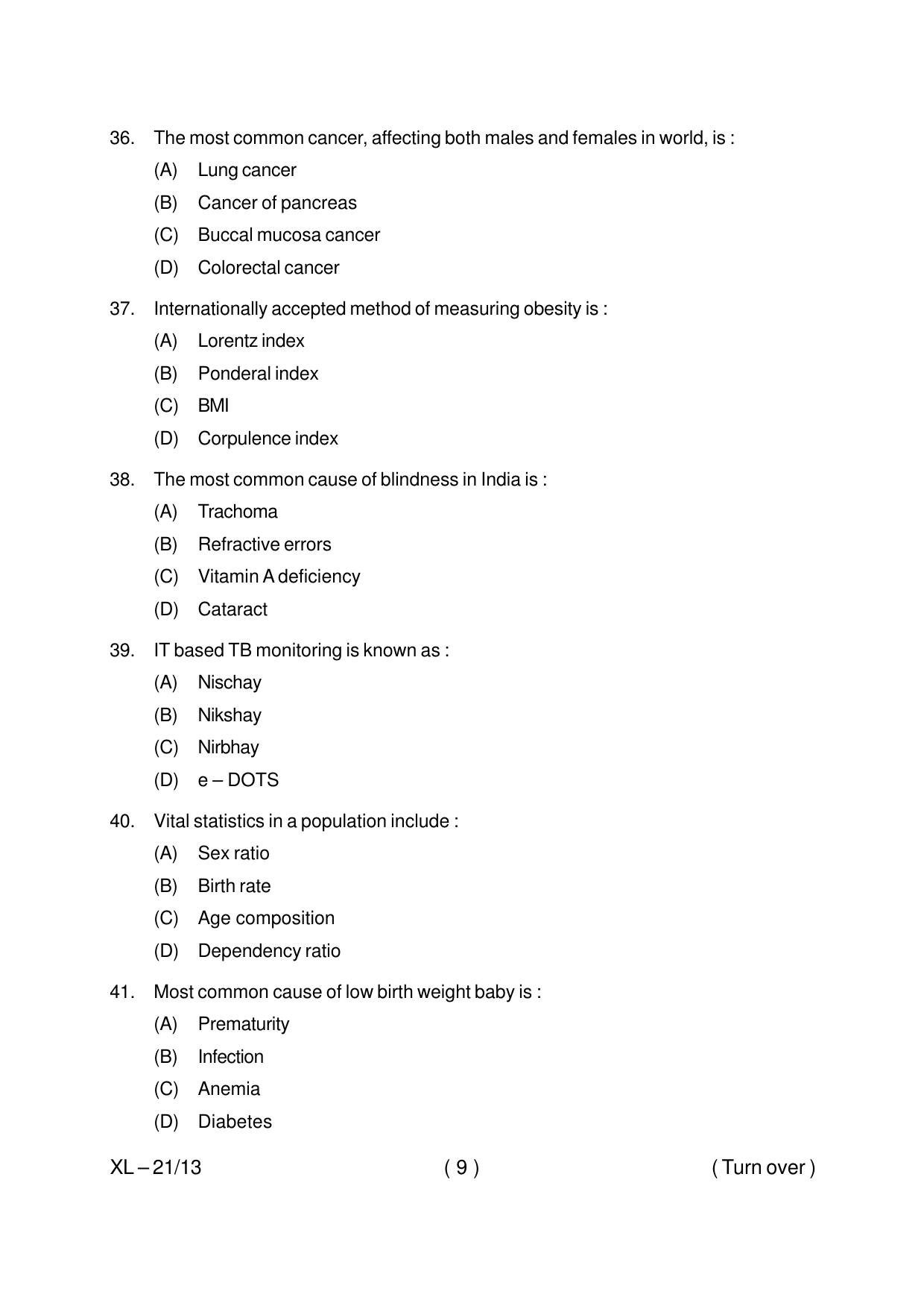 Odisha CPET PUBLIC HEALTH 2020 Question Paper - Page 9
