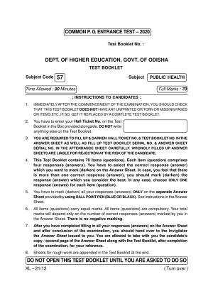 Odisha CPET PUBLIC HEALTH 2020 Question Paper