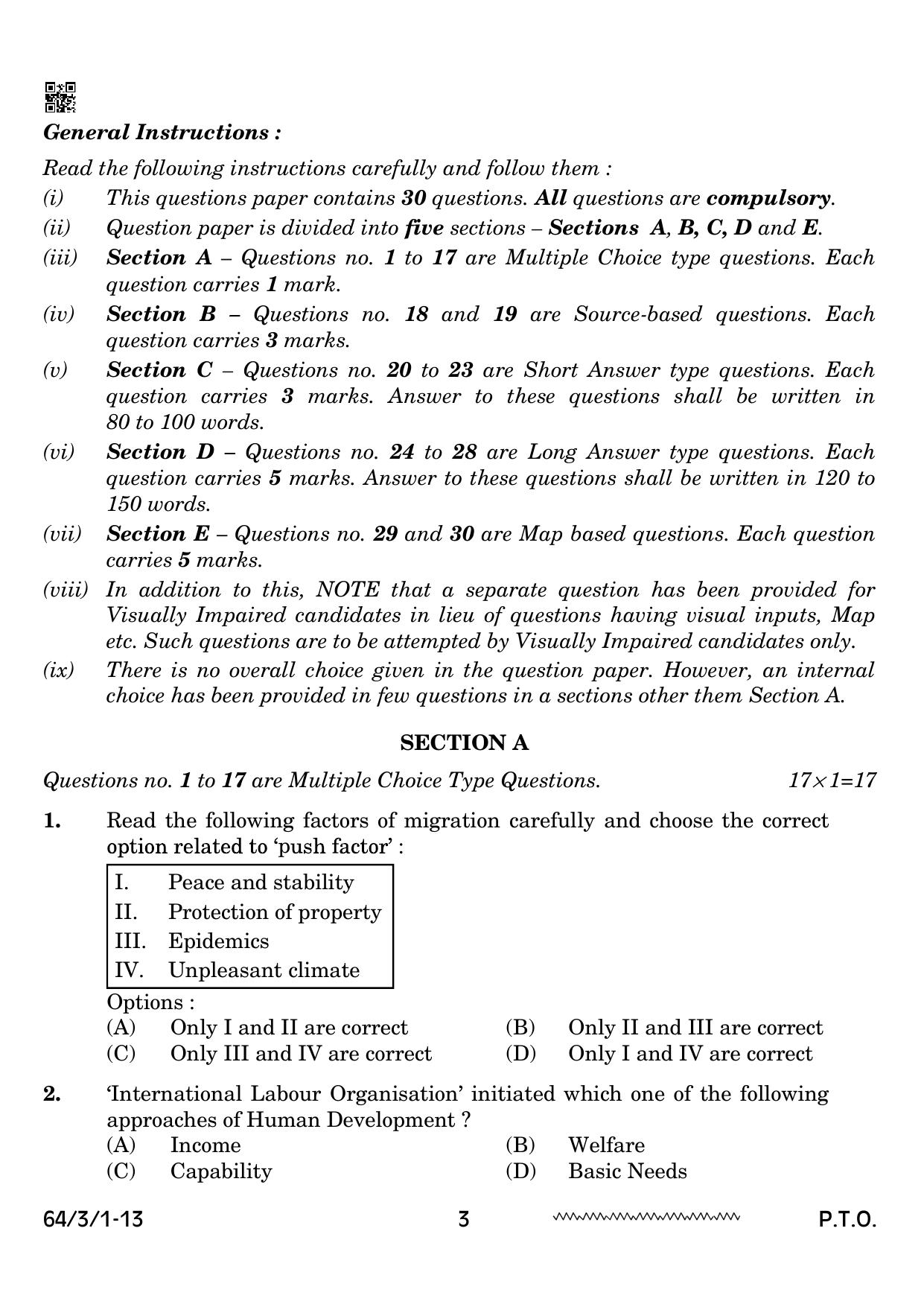 CBSE Class 12 64-3-1 Geography 2024 Question Paper - Page 3