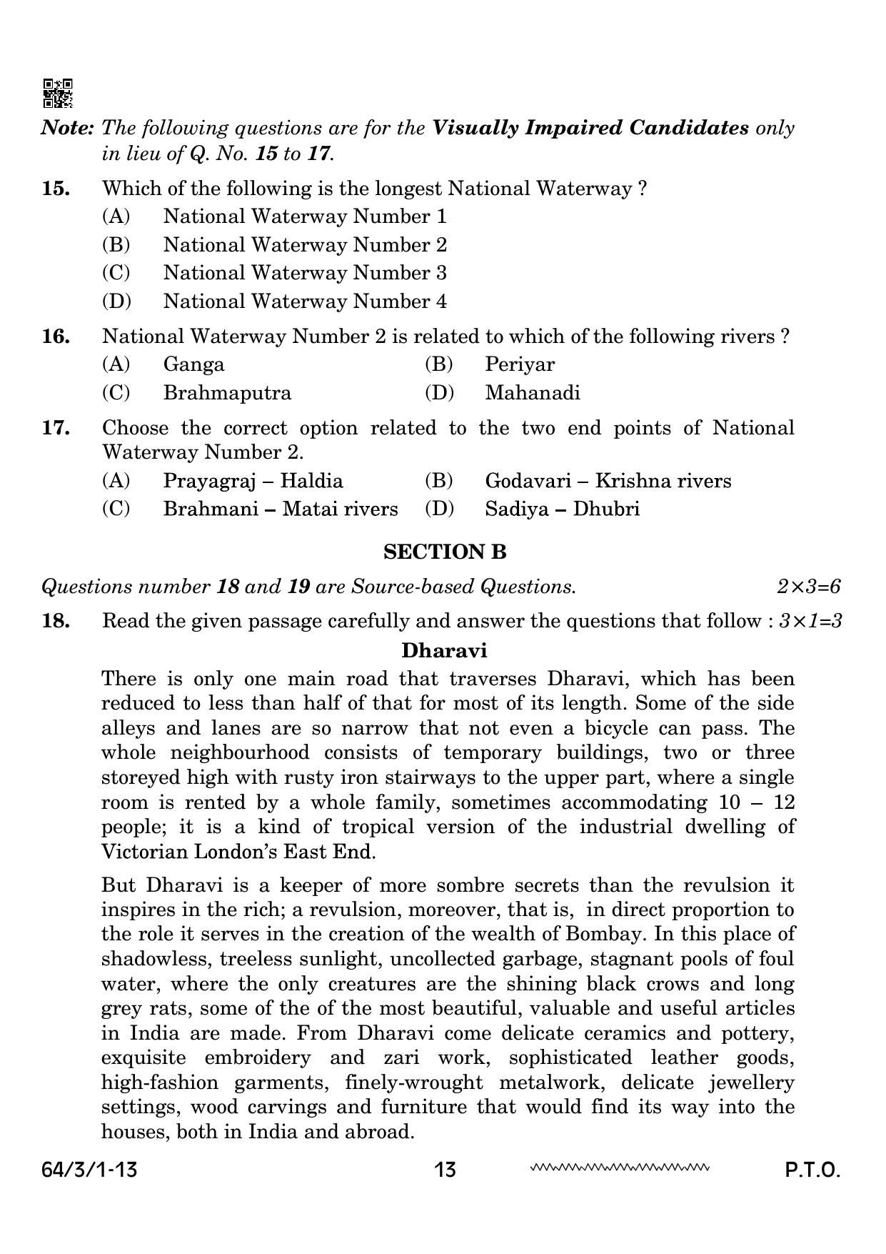 CBSE Class 12 64-3-1 Geography 2024 Question Paper - Page 13