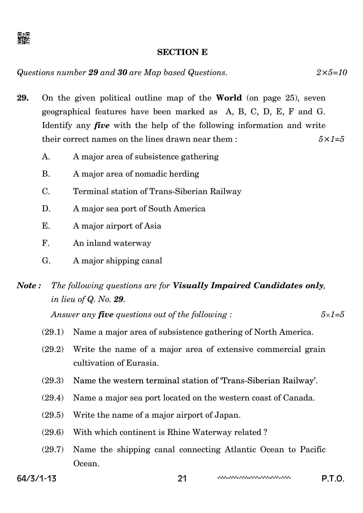 CBSE Class 12 64-3-1 Geography 2024 Question Paper - Page 21