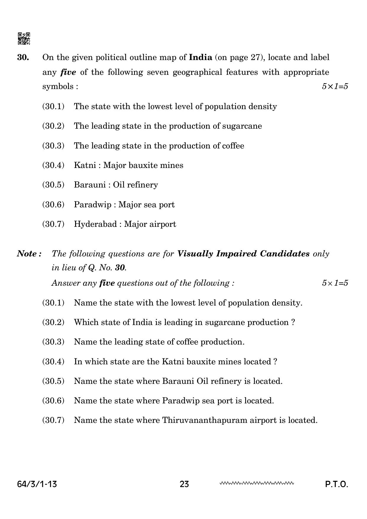 CBSE Class 12 64-3-1 Geography 2024 Question Paper - Page 23