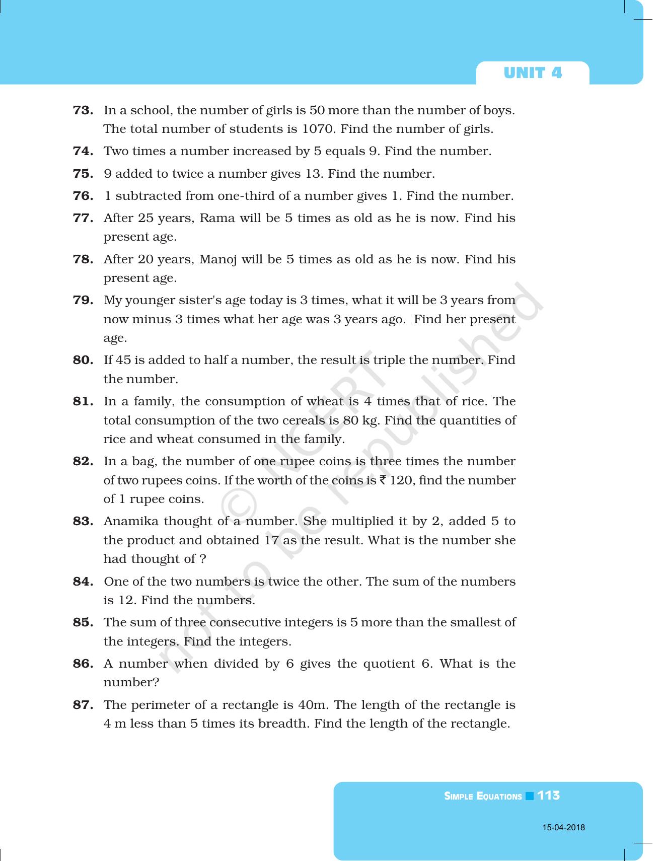 NCERT Exemplar Book for Class 7 Maths: Chapter 4- Simple Equations - Page 16