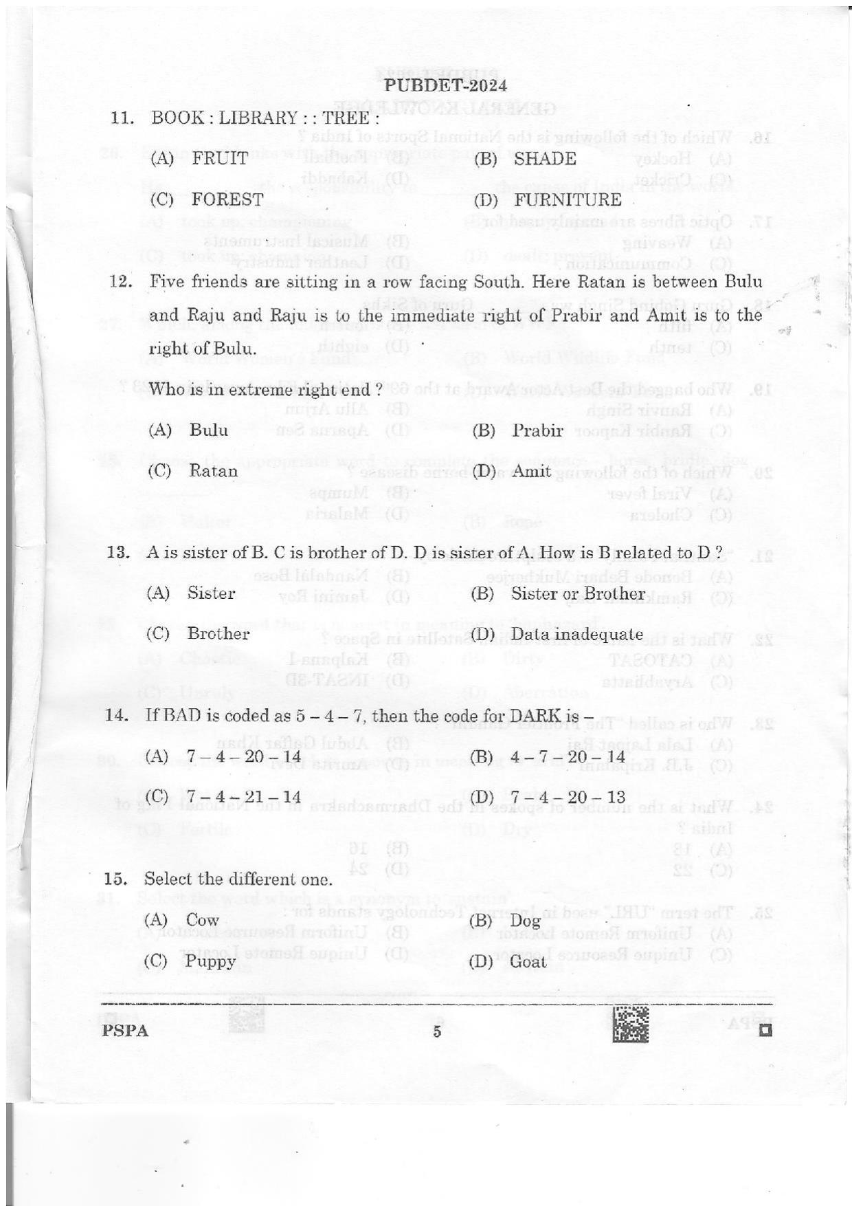 WB PUBDET 2024 PSPA Question Paper - Page 5