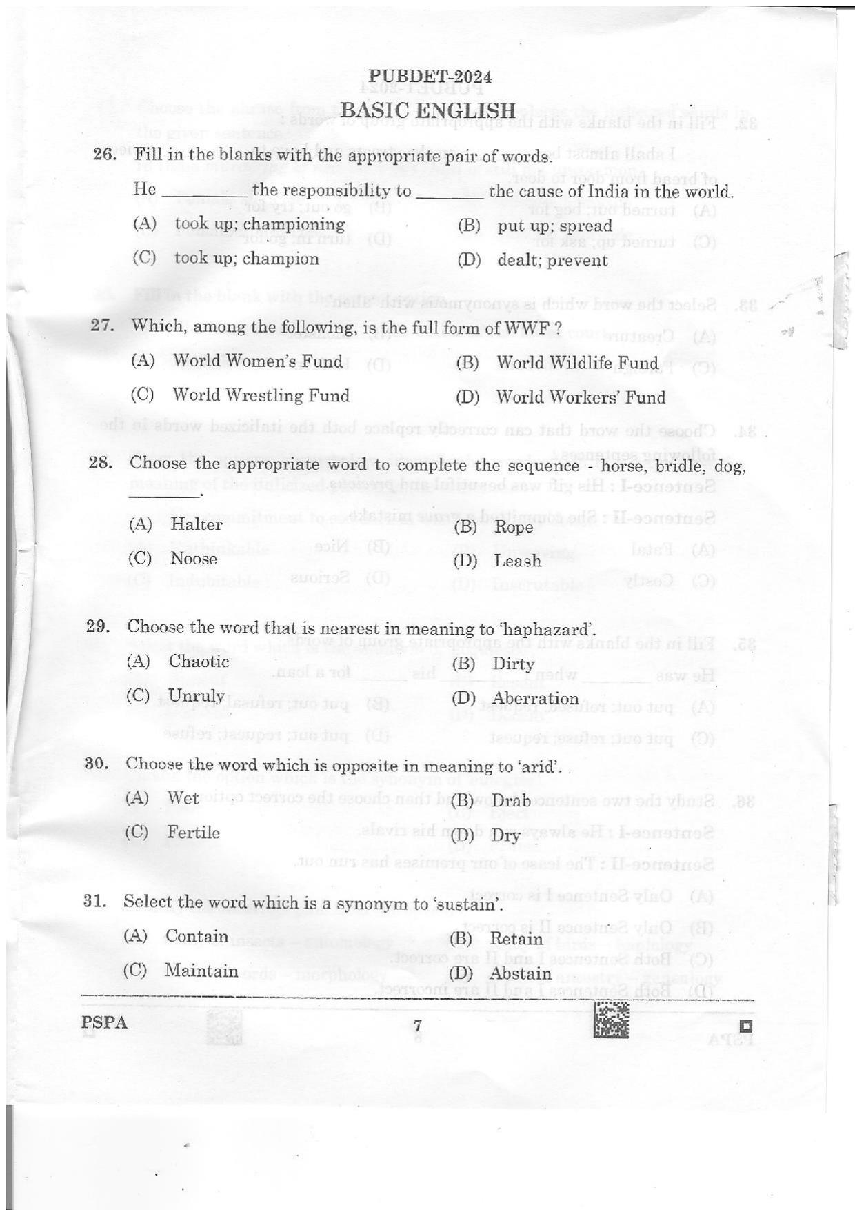 WB PUBDET 2024 PSPA Question Paper - Page 7