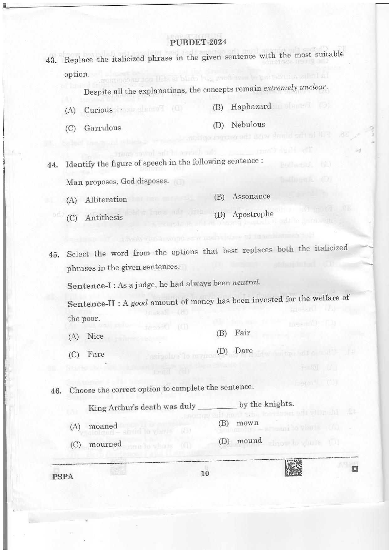 WB PUBDET 2024 PSPA Question Paper - Page 10