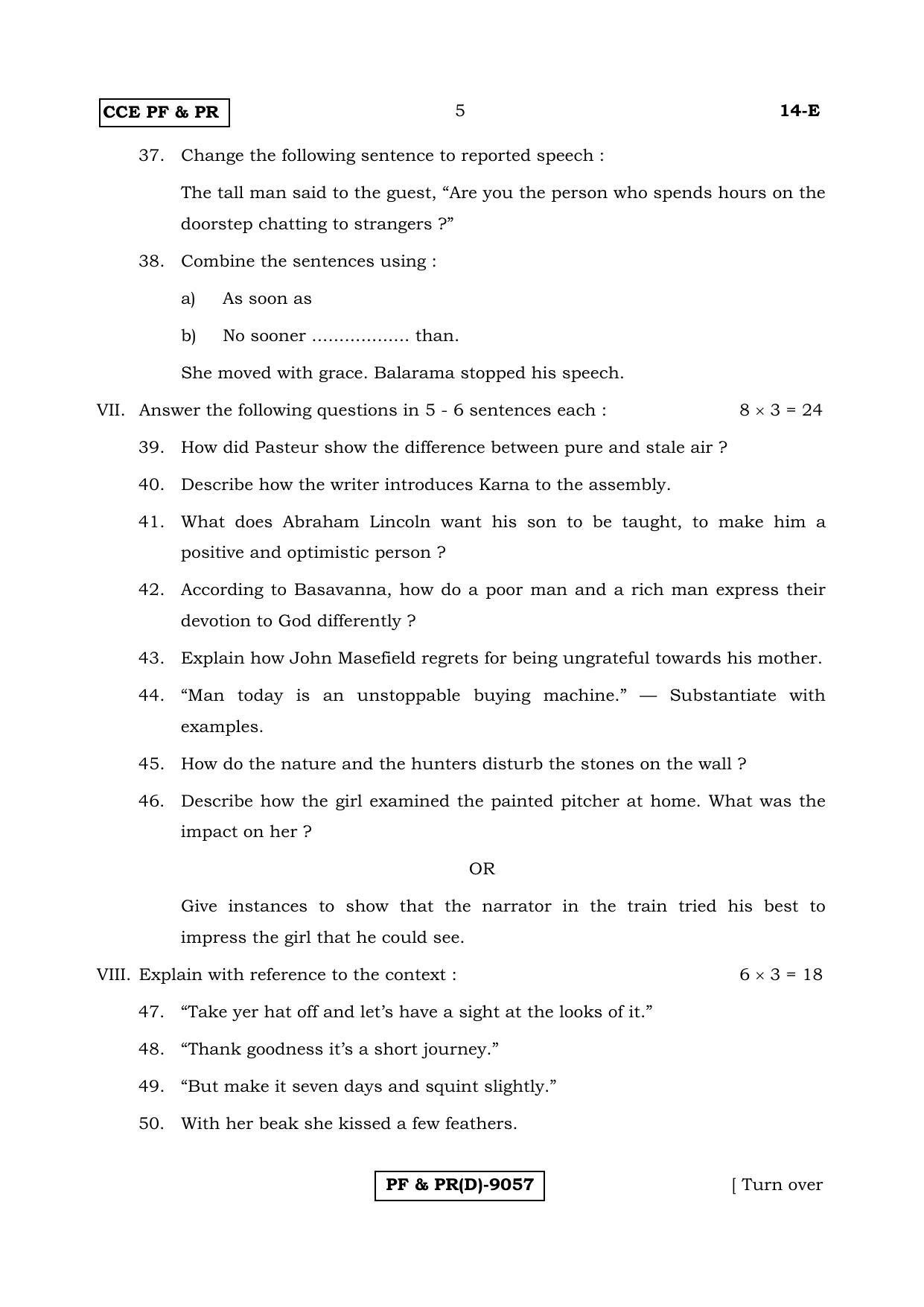 Karnataka SSLC English - First Language - ENGLISH (14E-D Version_e2) March/April 2019 Question Paper - Page 5
