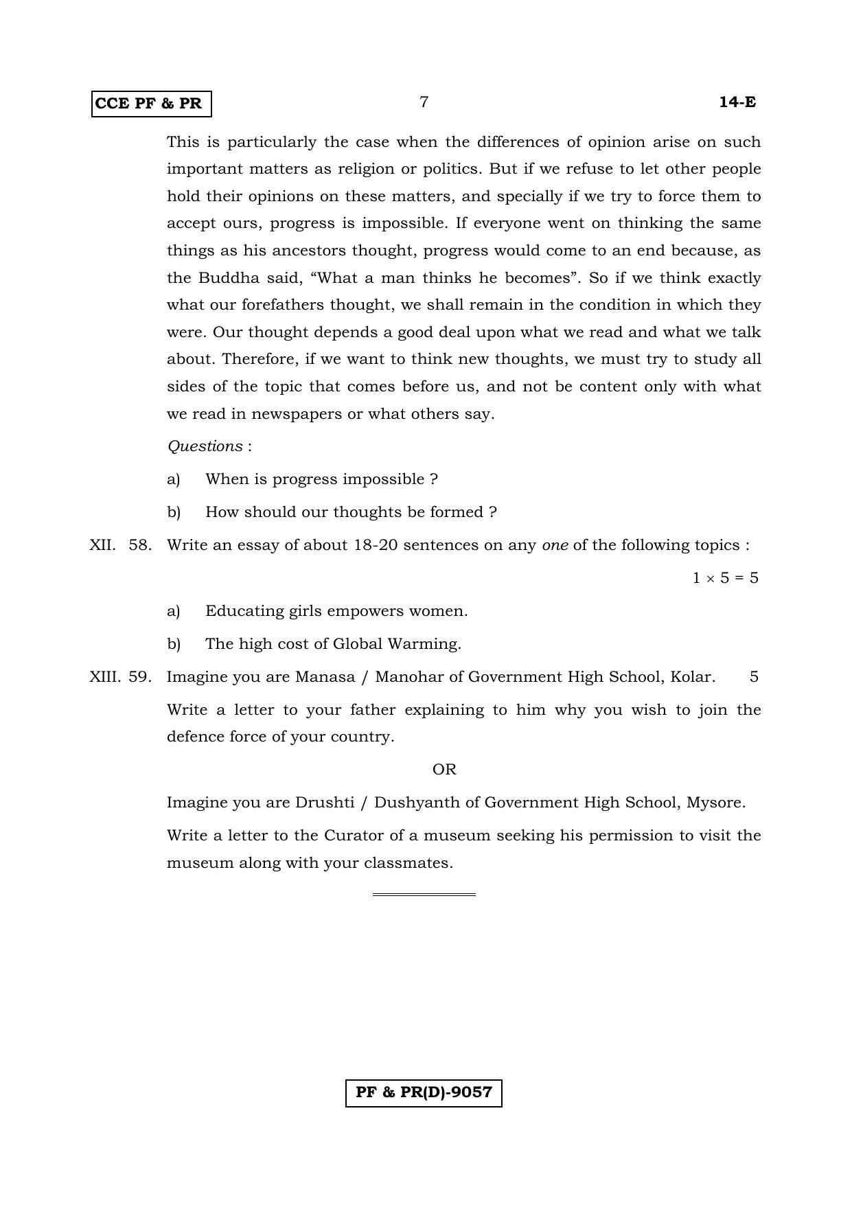 Karnataka SSLC English - First Language - ENGLISH (14E-D Version_e2) March/April 2019 Question Paper - Page 7