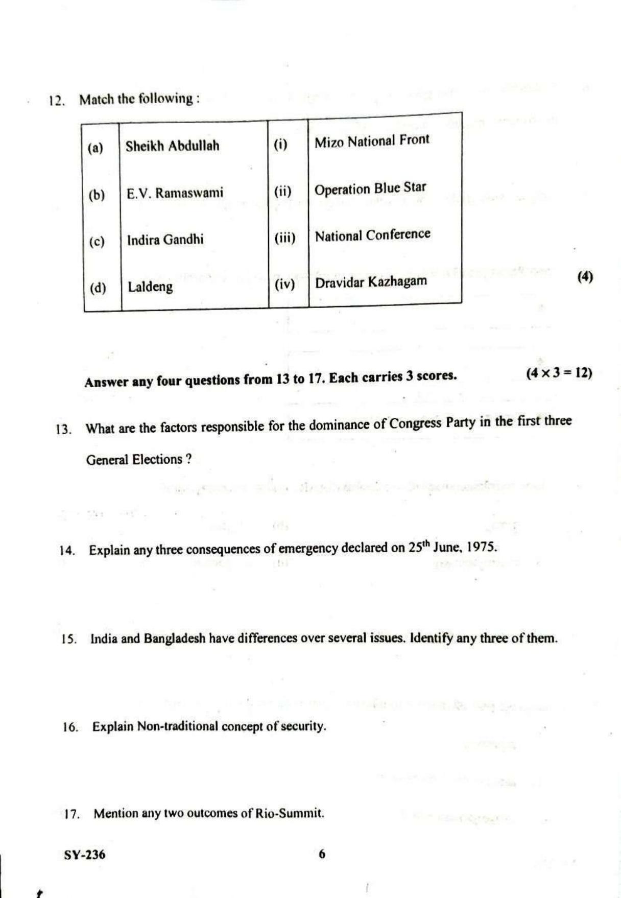 Kerala Plus Two 2023 Political Science Model Question Paper - Page 6
