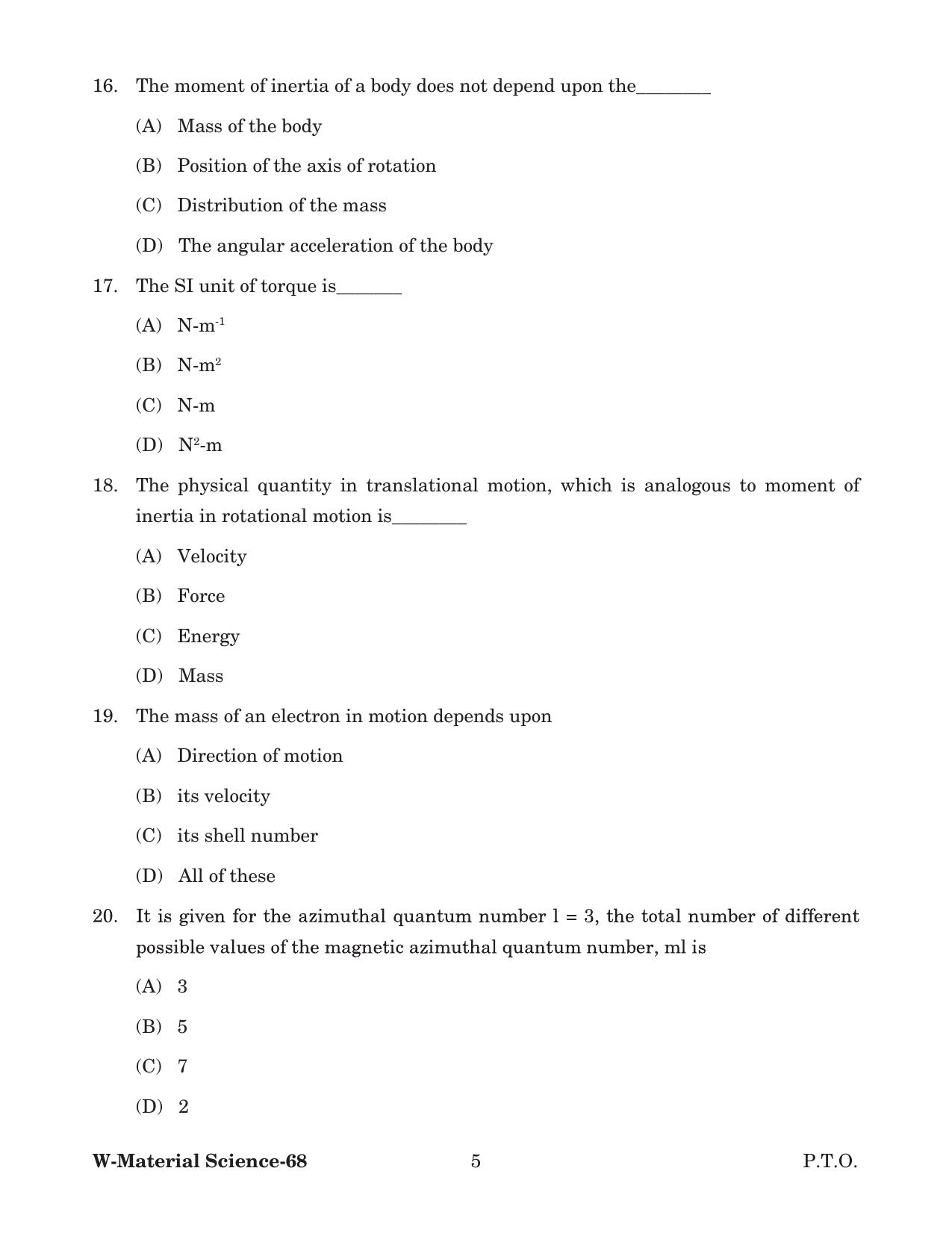 Odisha CPET 2022 MATERIAL SCIENCE Question Paper - Page 5