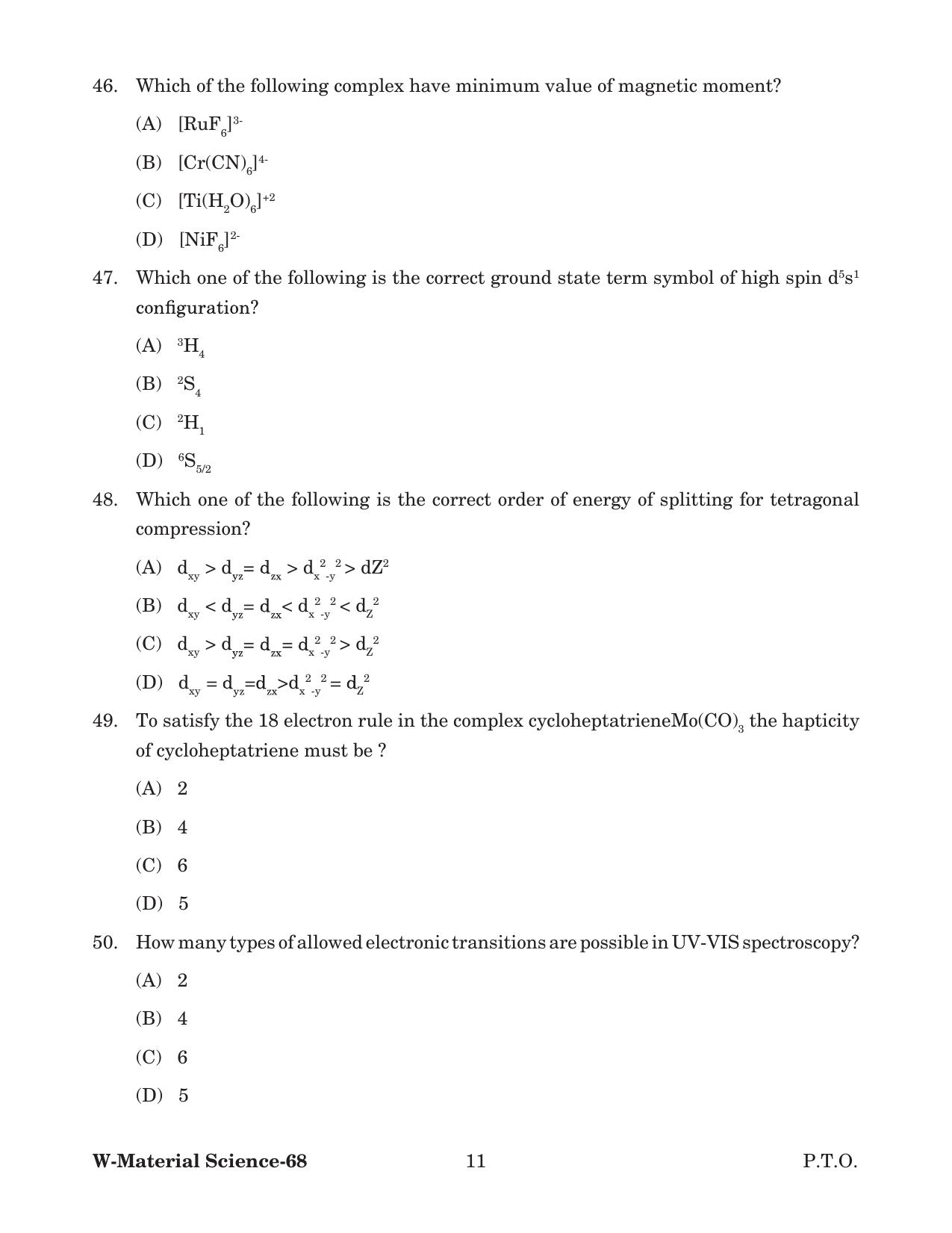 Odisha CPET 2022 MATERIAL SCIENCE Question Paper - Page 11