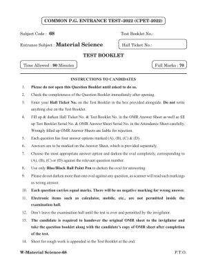 Odisha CPET 2022 MATERIAL SCIENCE Question Paper