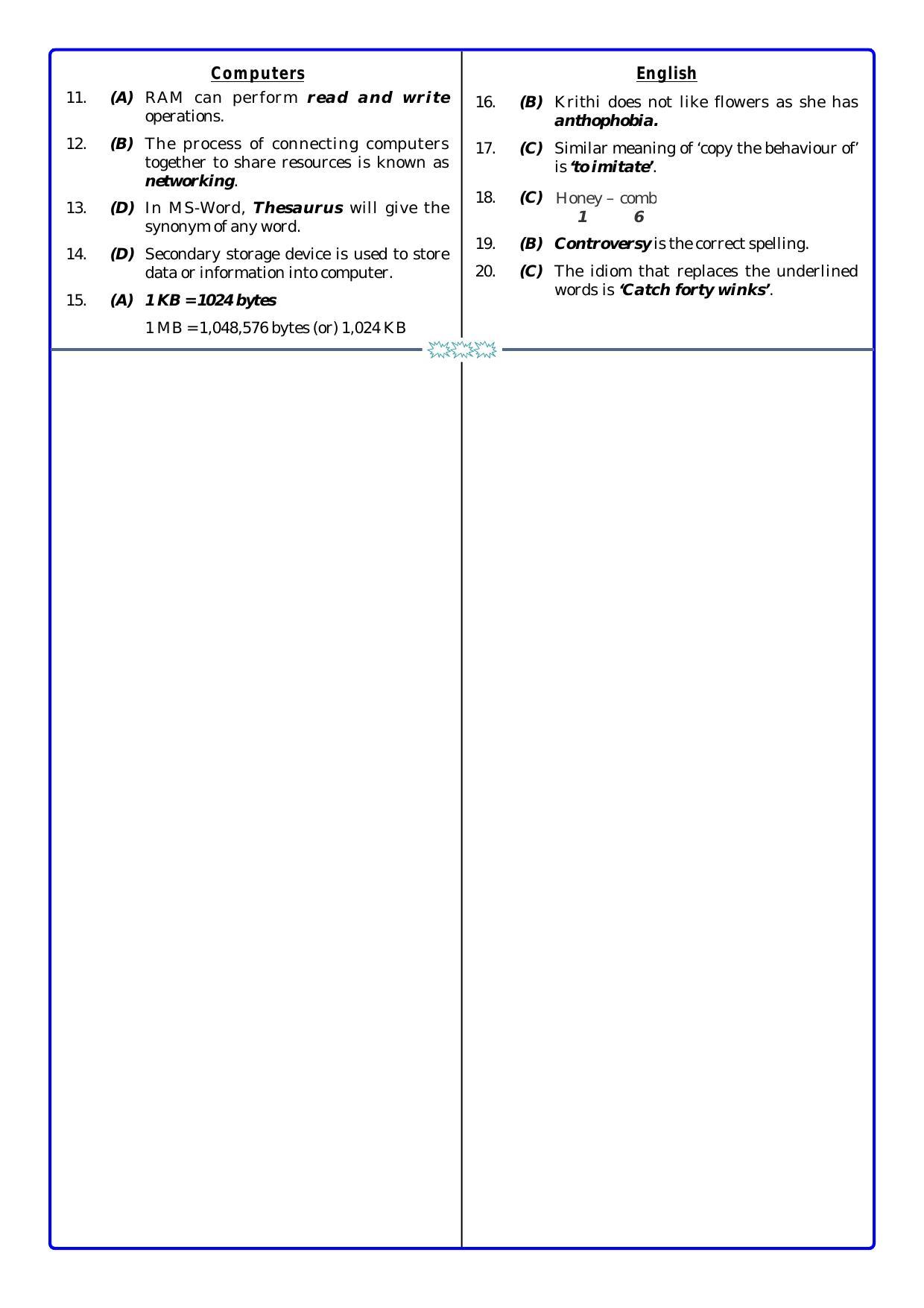 UCO Sample Papers for Class 6 Key & Solutions - Page 2
