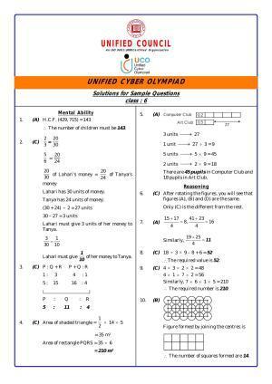 UCO Sample Papers for Class 6 Key & Solutions