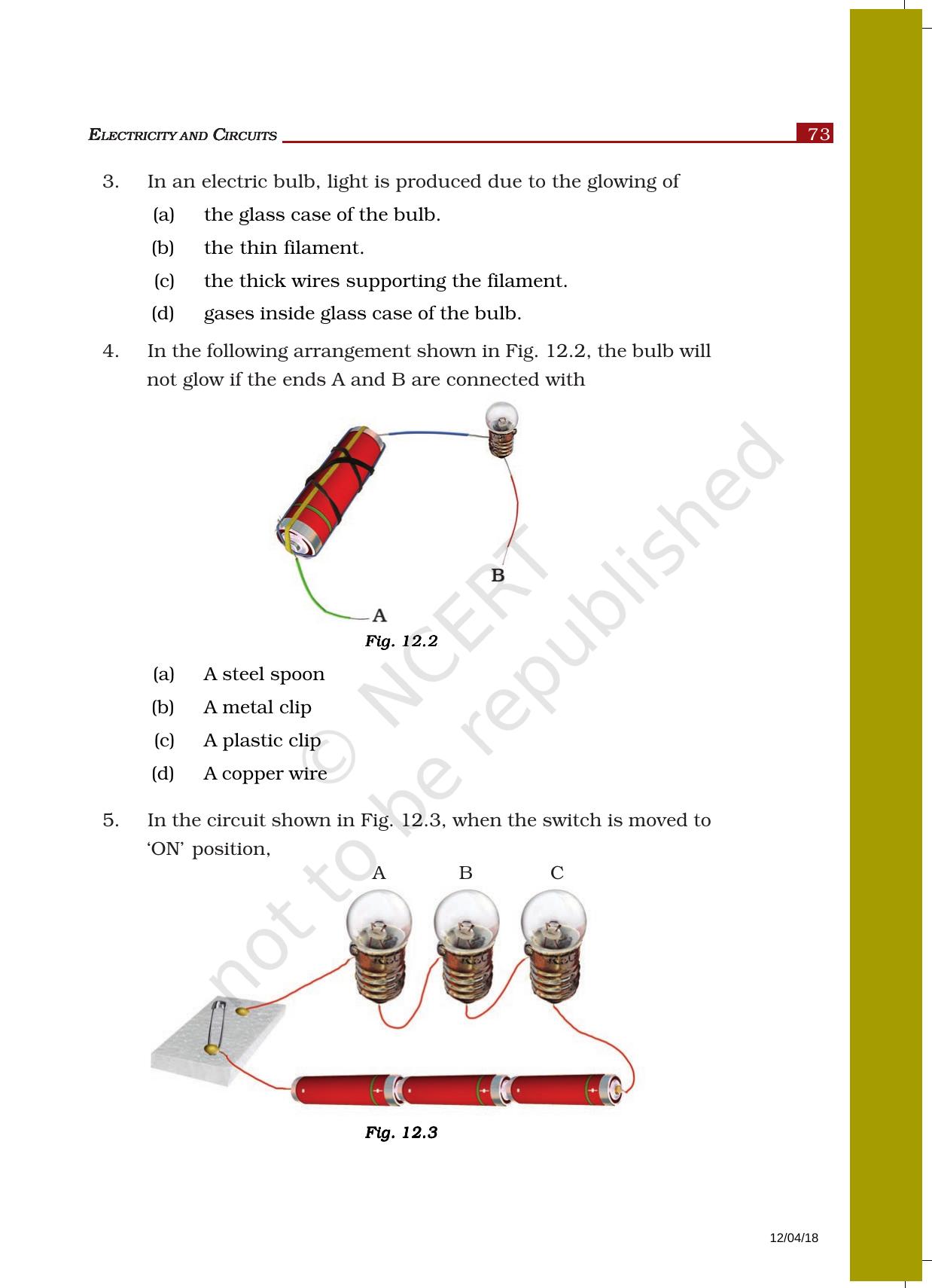NCERT Exemplar Book for Class 6 Science: Chapter 12-Electricity and Circuits - Page 2
