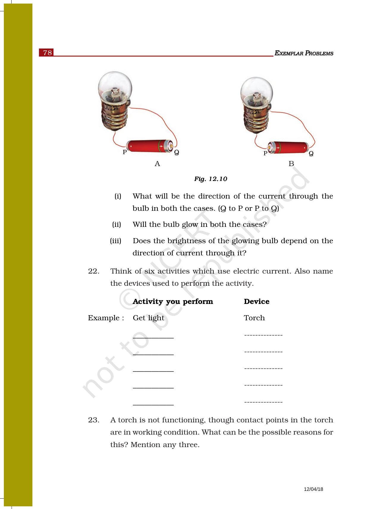NCERT Exemplar Book for Class 6 Science: Chapter 12-Electricity and Circuits - Page 7