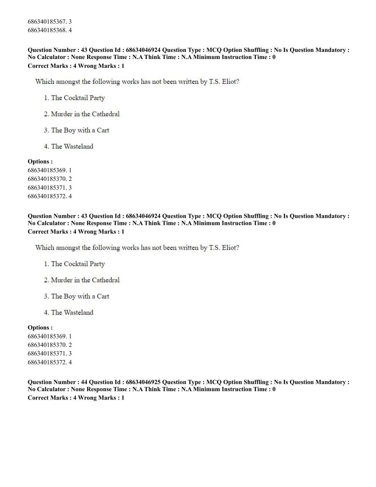 CUET PG 2023: LAQP01 – English (Eng) - Shift 2 (30-06-2023) Question Paper - Page 42