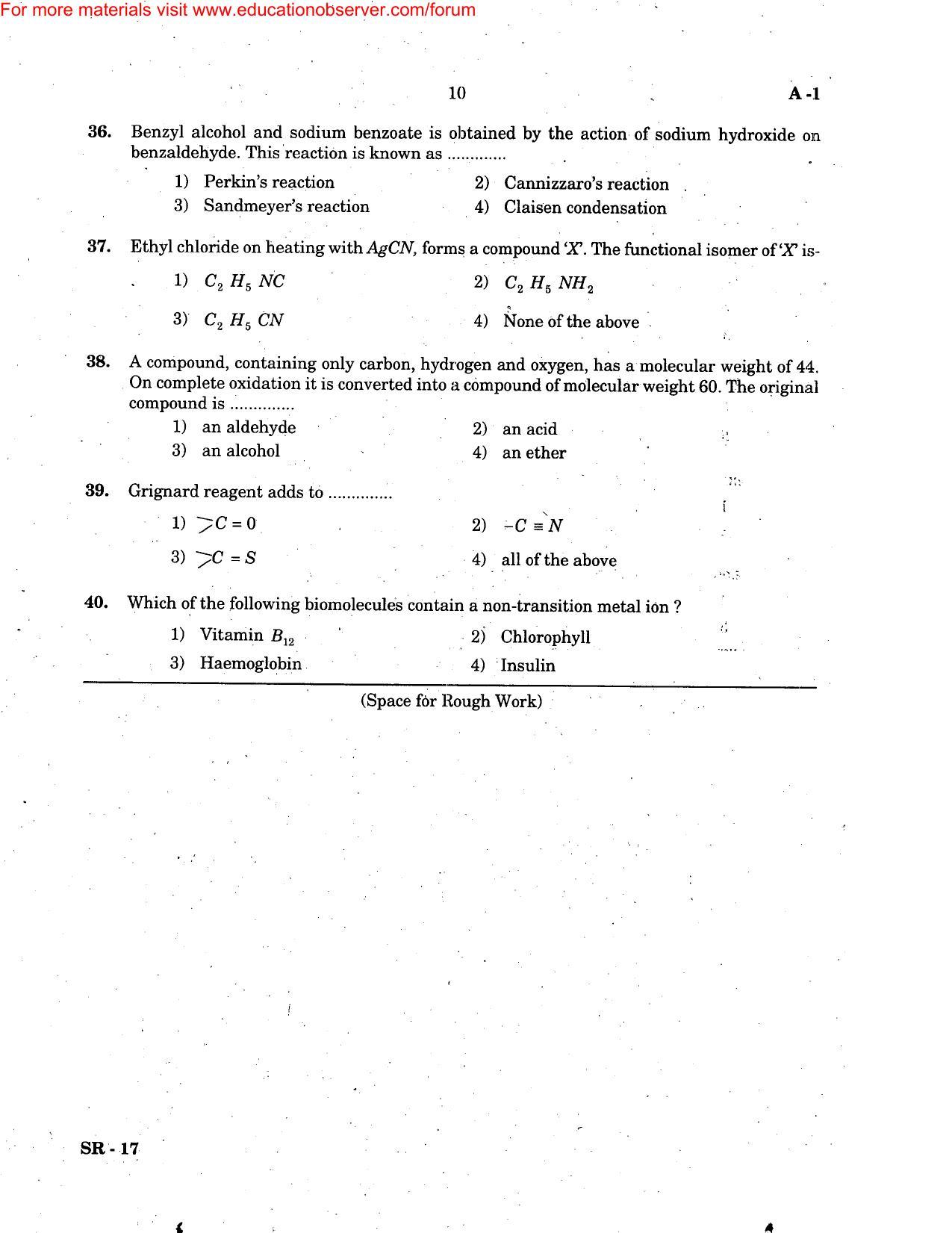 KEAM Paper II 2005 Question Paper - Page 10