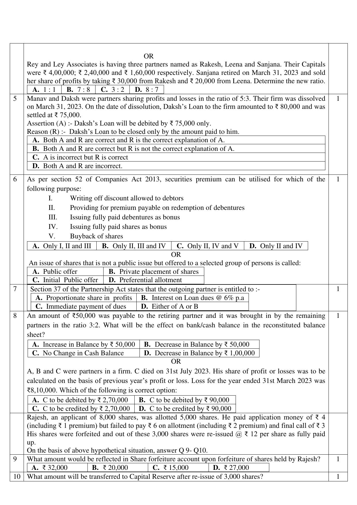 CBSE Class 12 Accountancy SET 2 Practice Questions 2023-24  - Page 2