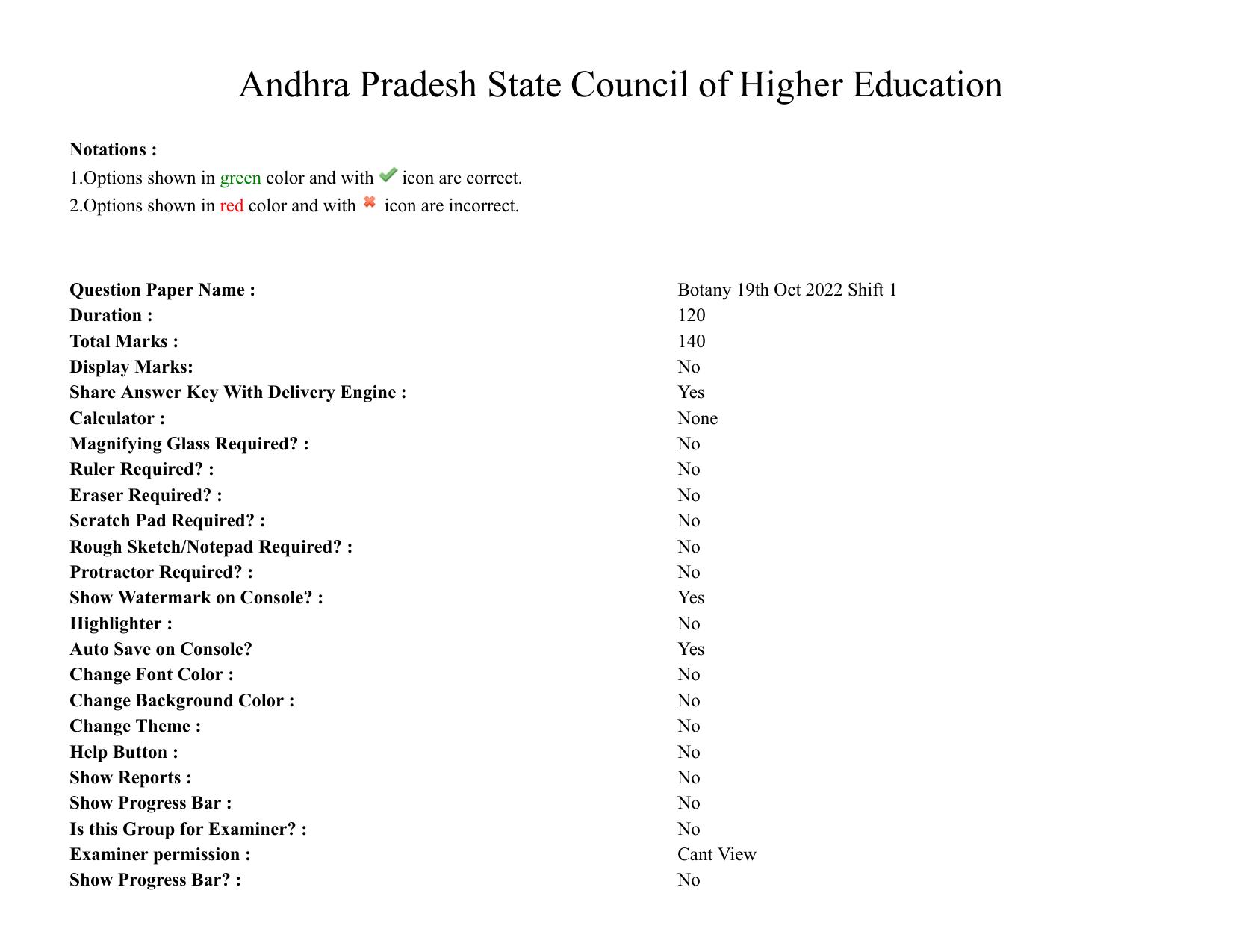 AP RCET 2022: Botany -  19-10-2022 (Wednesday) Session-I Question Paper With keys - Page 1