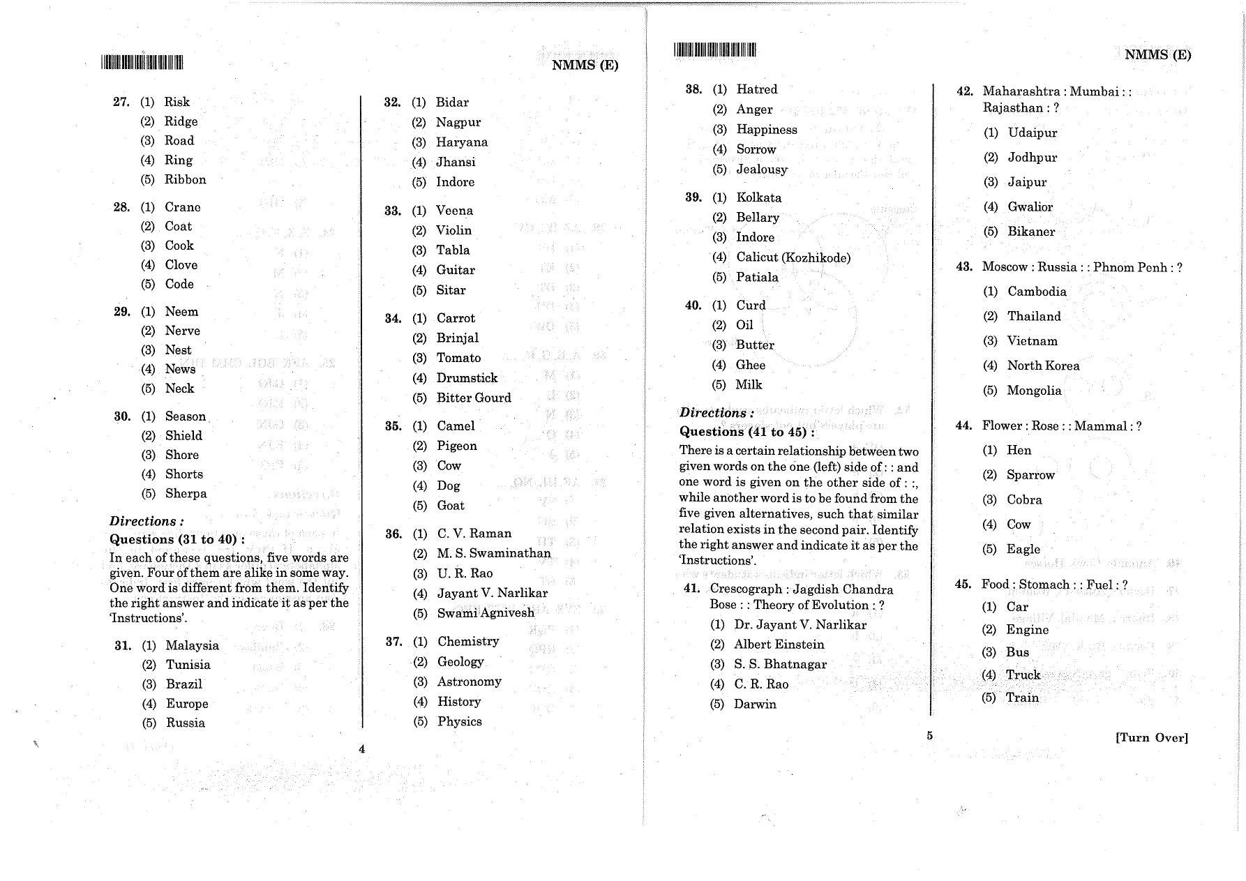 MAT - SAT English Nov 2014 Class 8 Andhra Pradesh NMMS Question Papers - Page 5